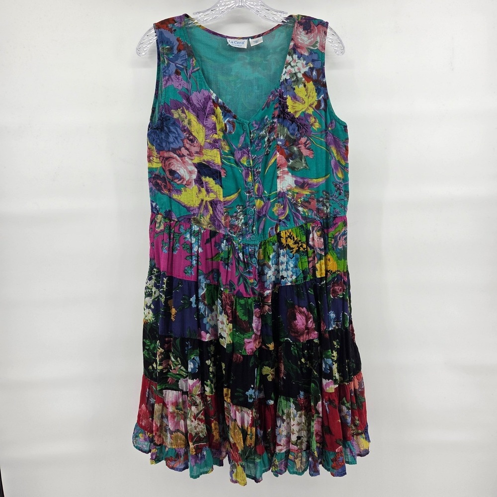 La Cera Floral Tiered Romper Medium Multicolor Cotton Boho Eclectic Cottagecore